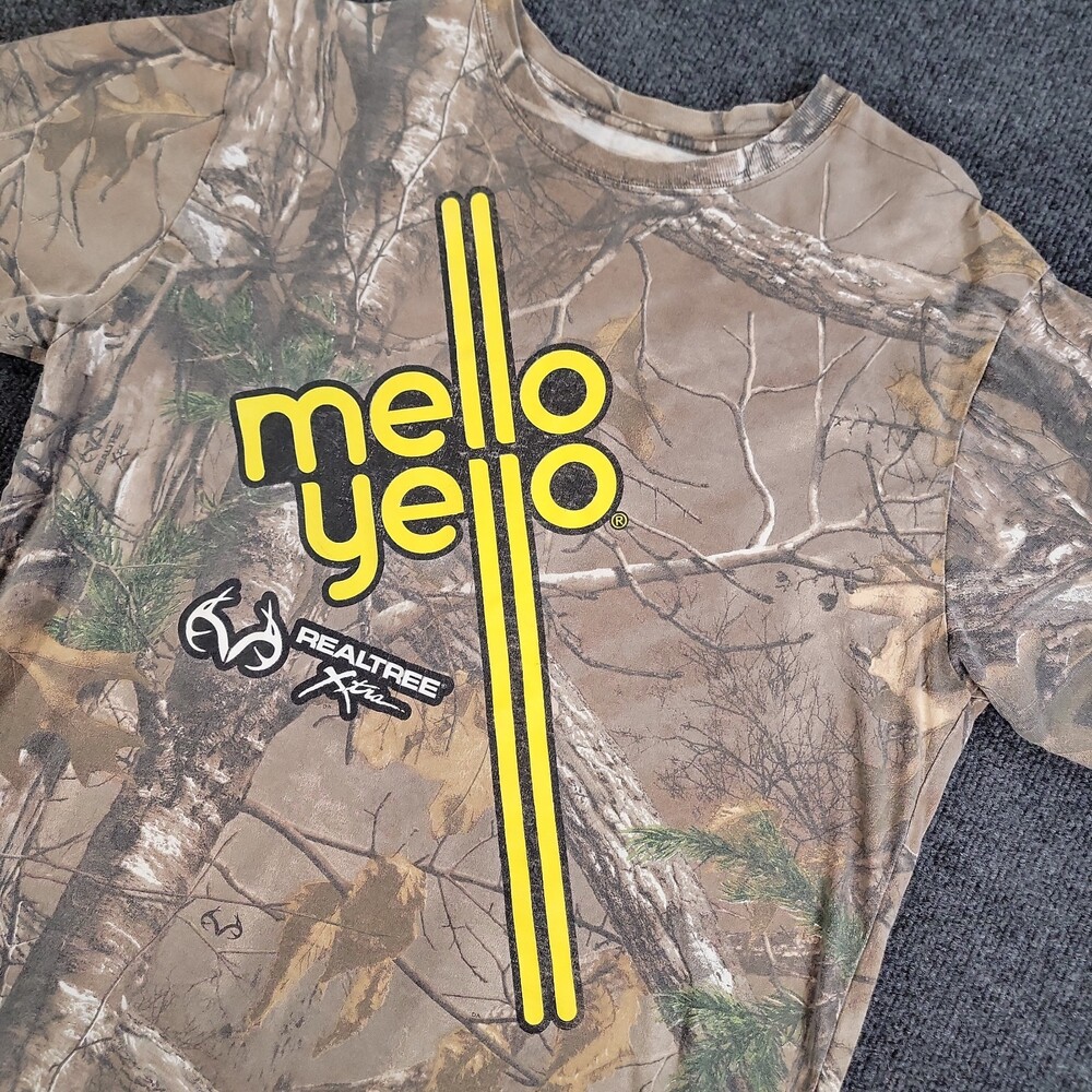 Realtree Mello Yello T-Shirt Mens Large Camo Short Sleeve Soda Graphic Tee